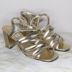 Strappy Metallic Gold Evening Heels